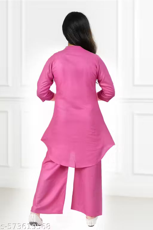 Sevgi Girl's Cotton Kurta Pant Set, with Floral Print, 3/4 Sleeve V-Neck