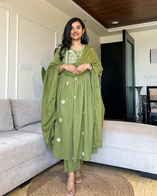 Premium Cotton Flared Threadwork Set | Elegant Festive Wear