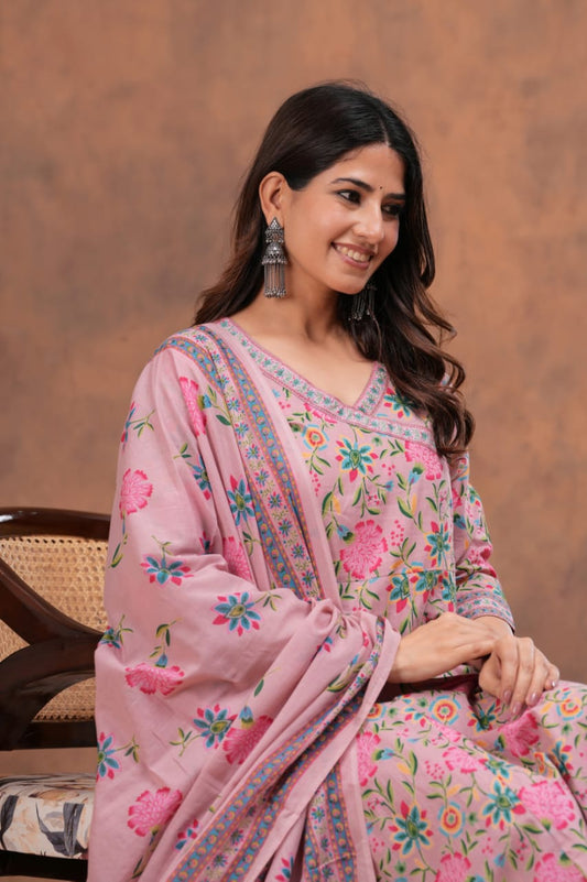 Elegant Cotton Anarkali Dress | Premium 60x60 Super Taj Quality