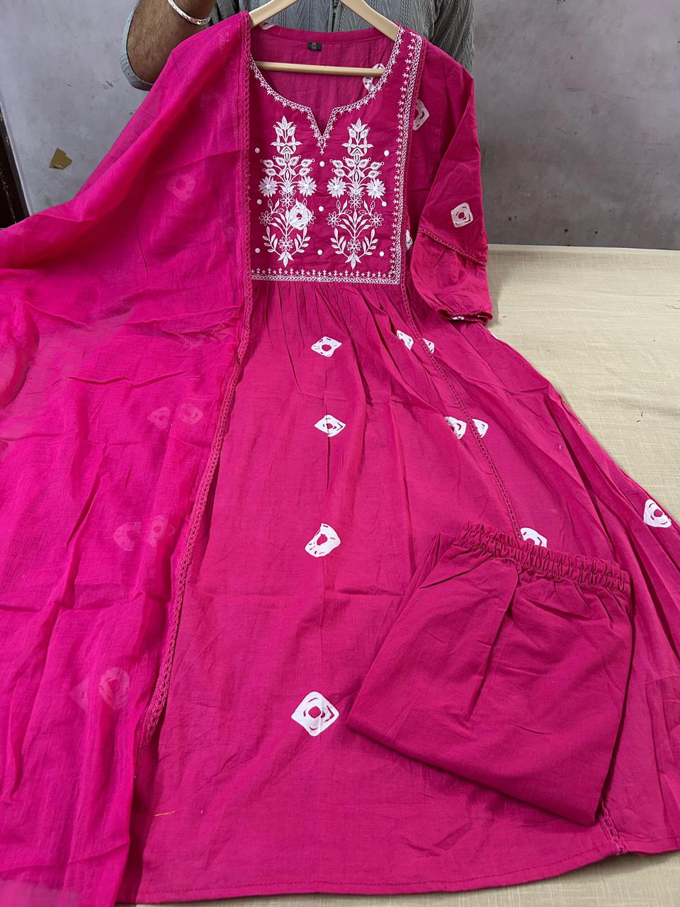 Premium Cotton Flared Threadwork Set | Elegant Festive Wear
