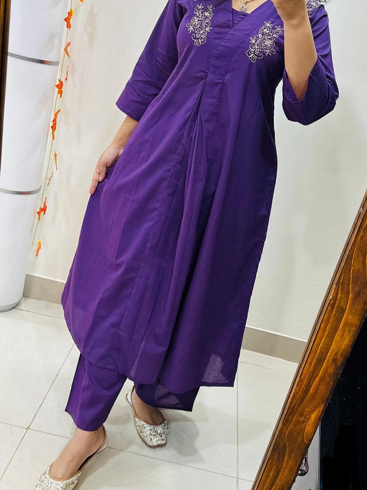 Premium Floral Cotton Kurti Palazzo Set | Handwork A-Line Co-Ord