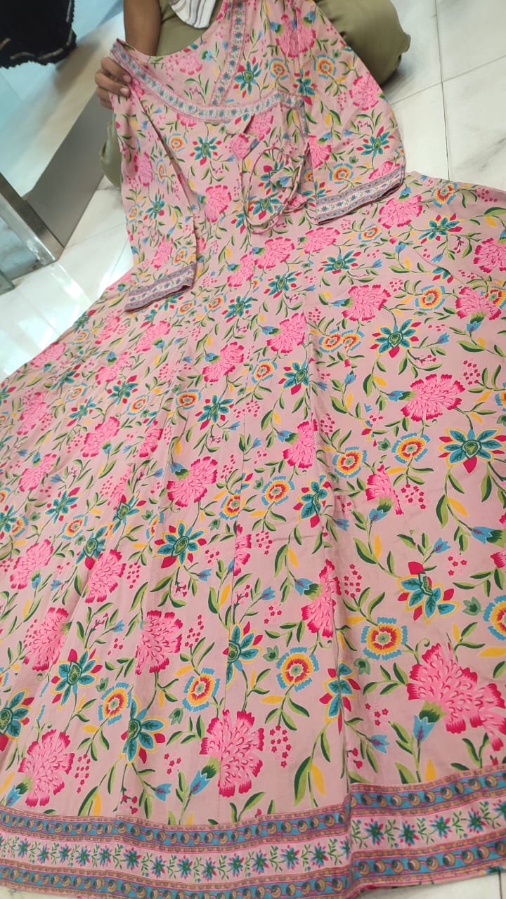 Elegant Cotton Anarkali Dress | Premium 60x60 Super Taj Quality