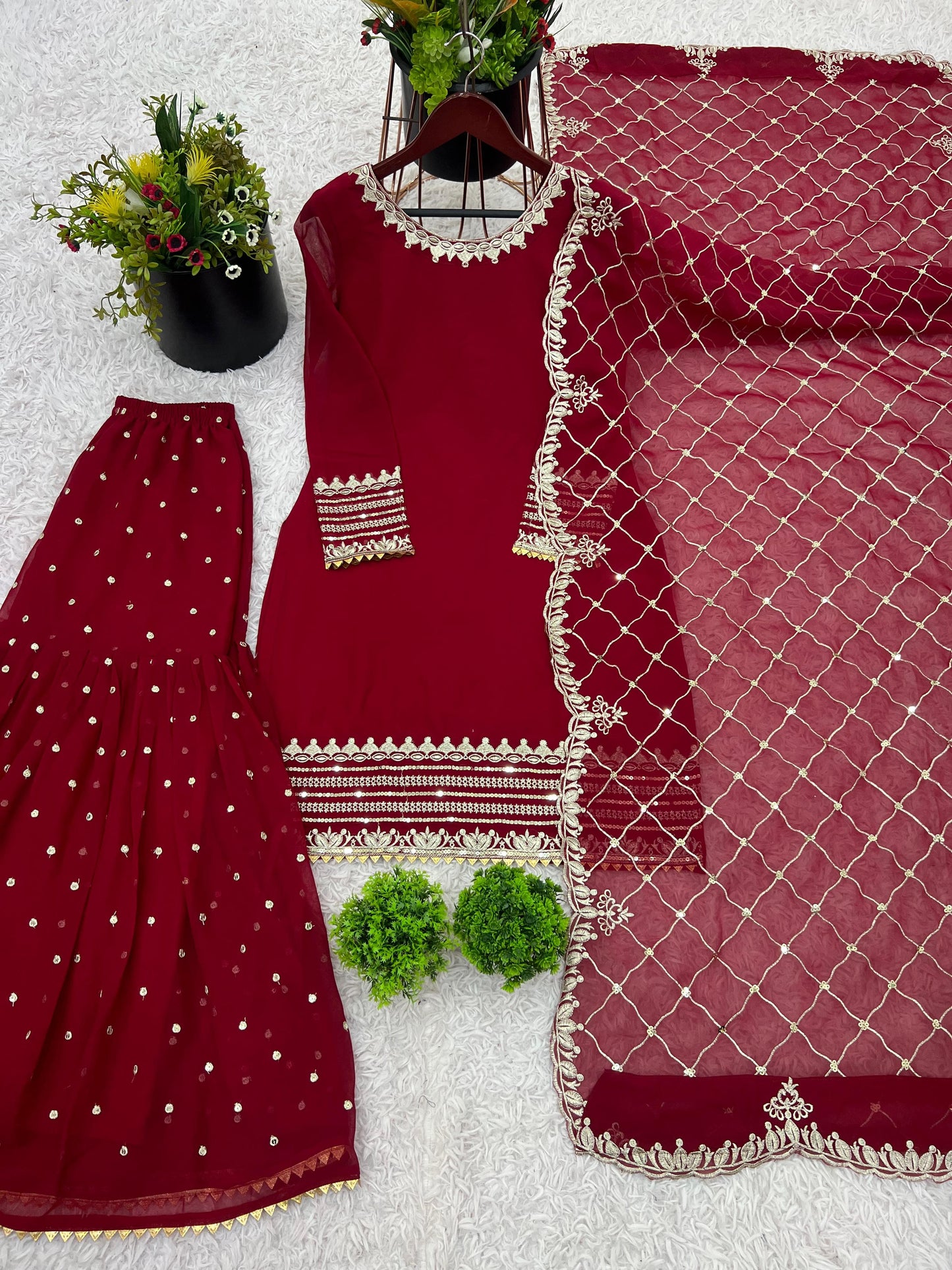 New Designer Party Wear Top-Palazzo & Dupatta Set | Heavy Embroidery Work | Fully Stitched β¨