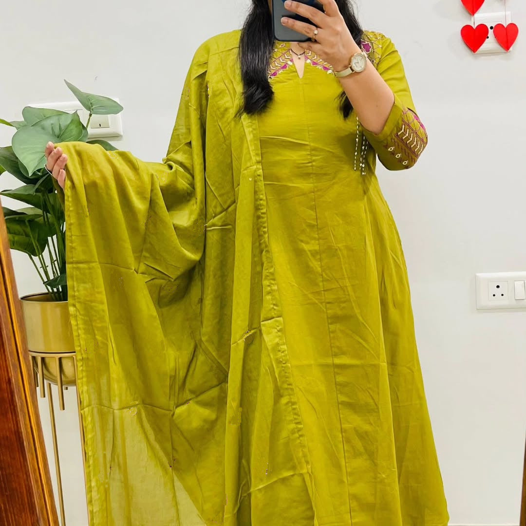 New Launch: Premium A-Line Cotton Kurta Pant Dupatta Set