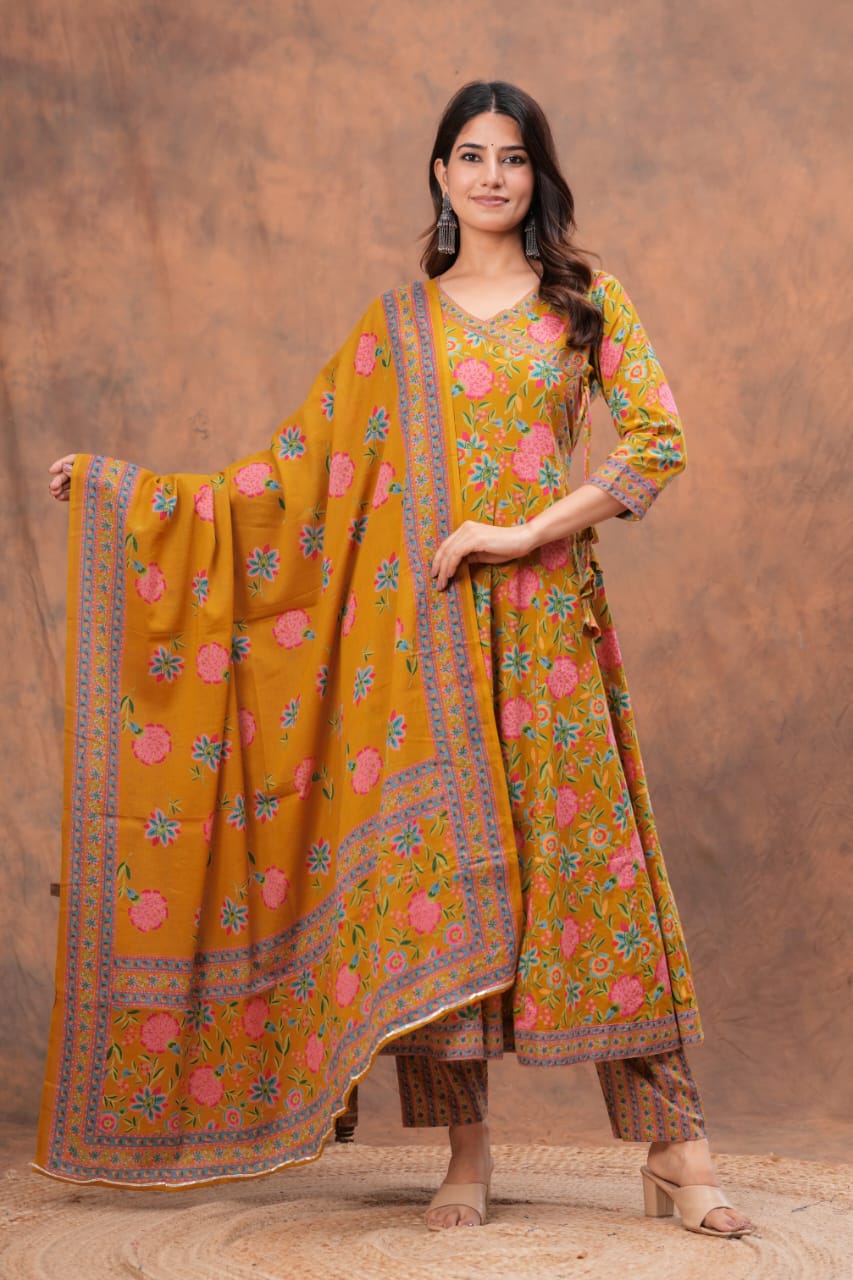 Elegant Cotton Anarkali Dress | Premium 60x60 Super Taj Quality