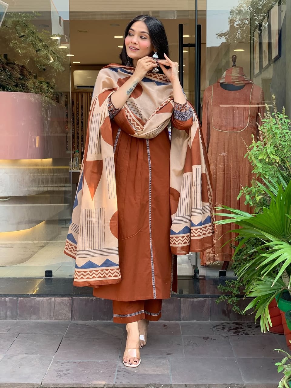 Elegant Cotton Kurti Set β With Printed Pant & Malmal Dupatta