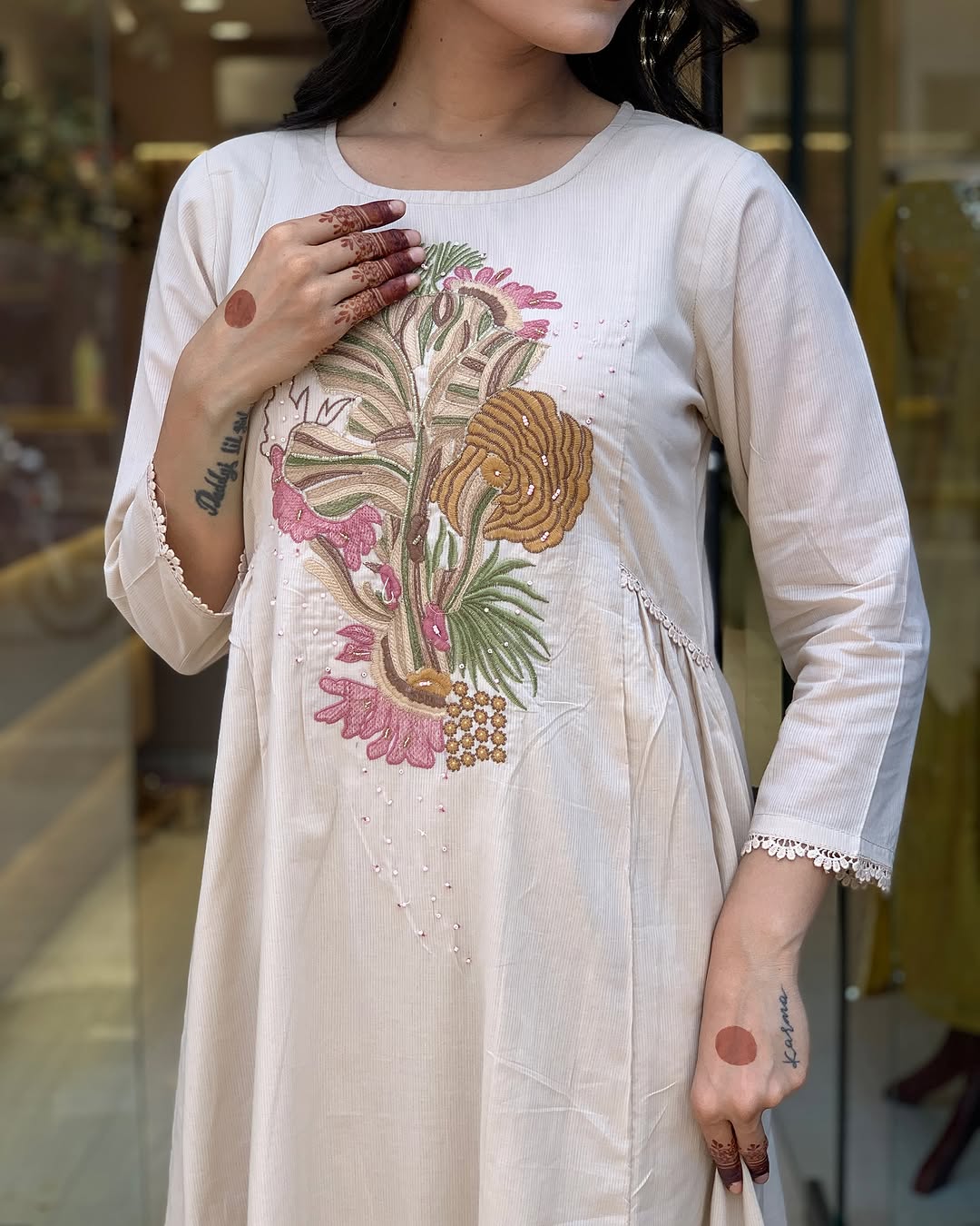 Premium Rayon Slub Kurti Set with Chanderi Dupatta | Embroidery Work | Ready to Wear
