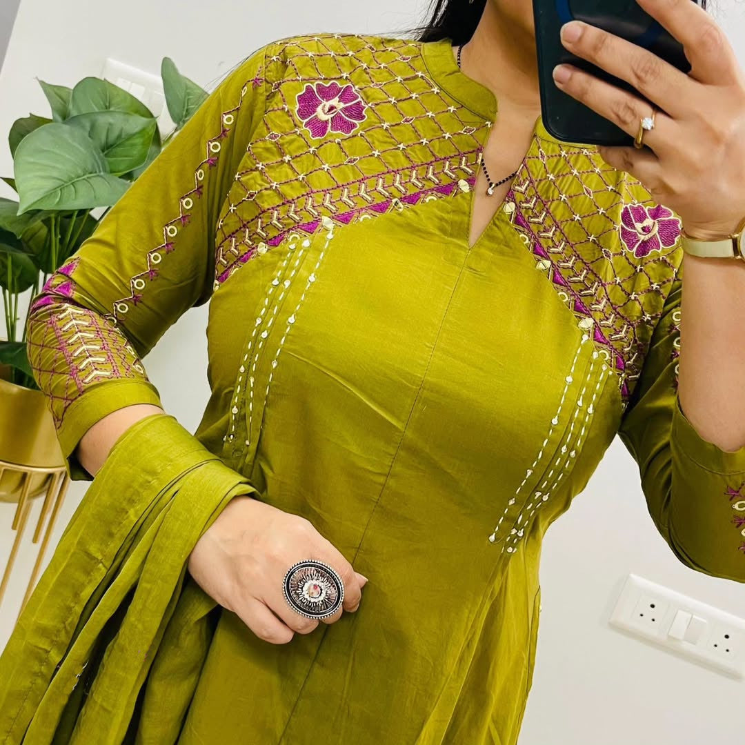 New Launch: Premium A-Line Cotton Kurta Pant Dupatta Set