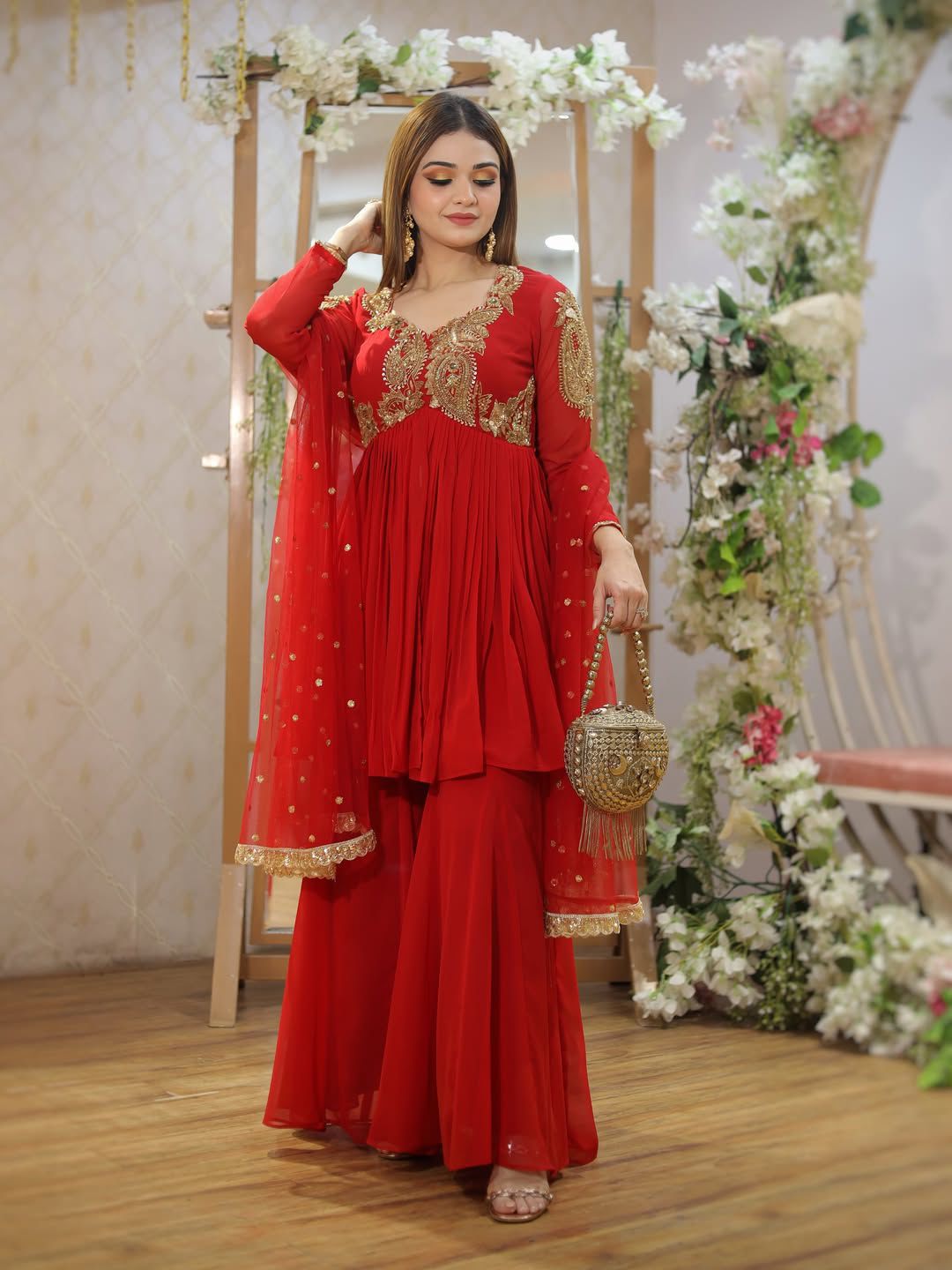 Karvachauth Special | Premium Georgette 3-Piece Plazzo Set with Embroidered Dupatta | Ready to Wear
