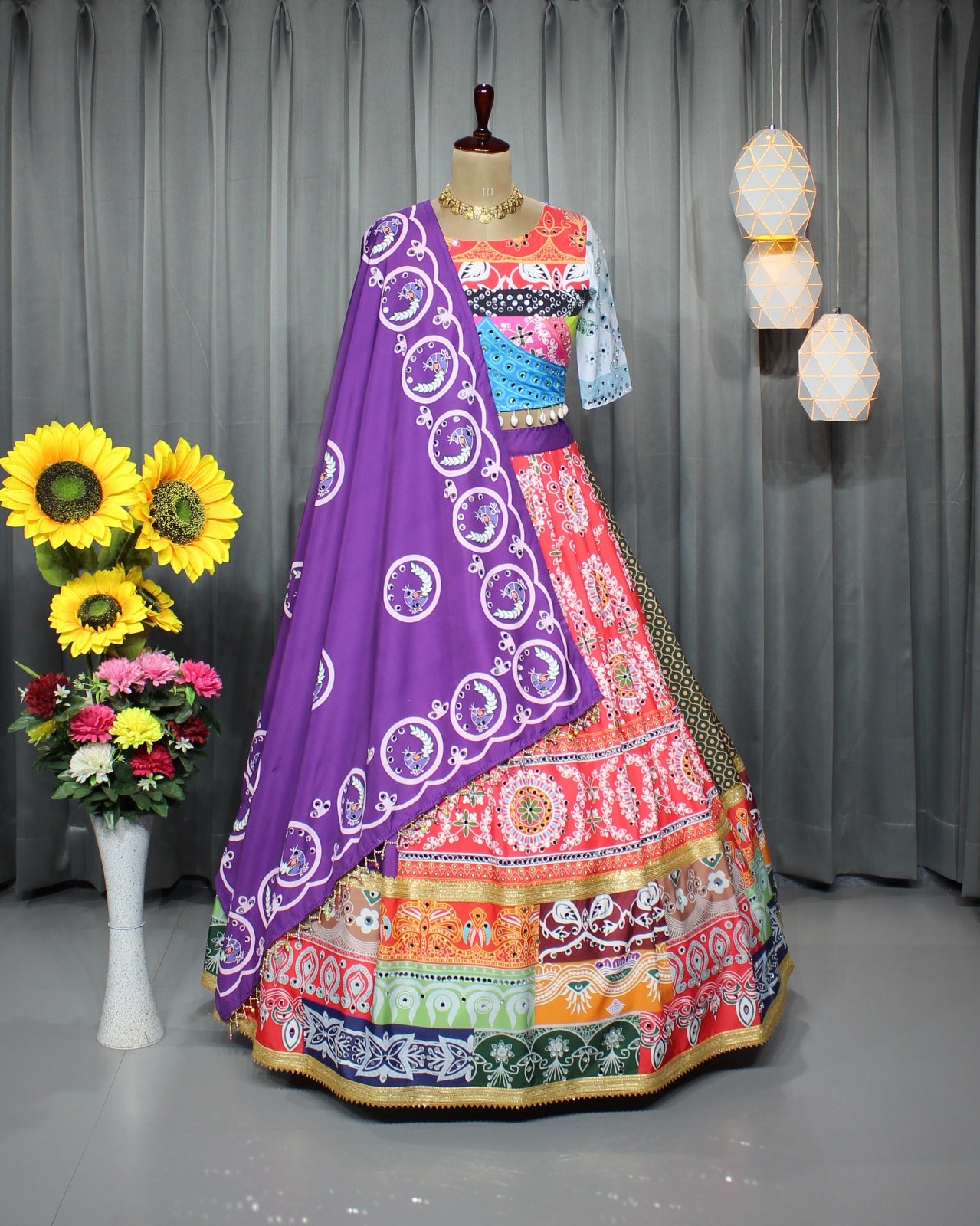 Elegant Soft Butter Silk Lehenga Set with Real Mirror Work & Fancy Digital Prints