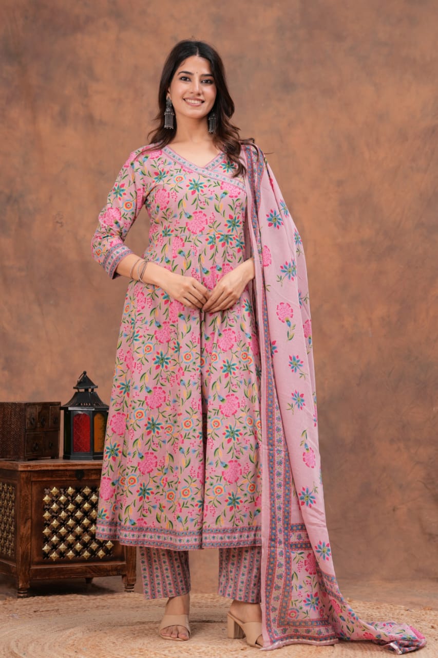 Elegant Cotton Anarkali Dress | Premium 60x60 Super Taj Quality