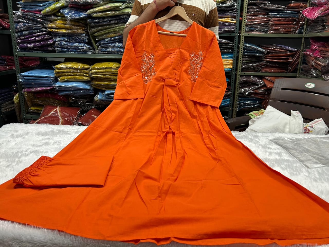 Premium Floral Cotton Kurti Palazzo Set | Handwork A-Line Co-Ord