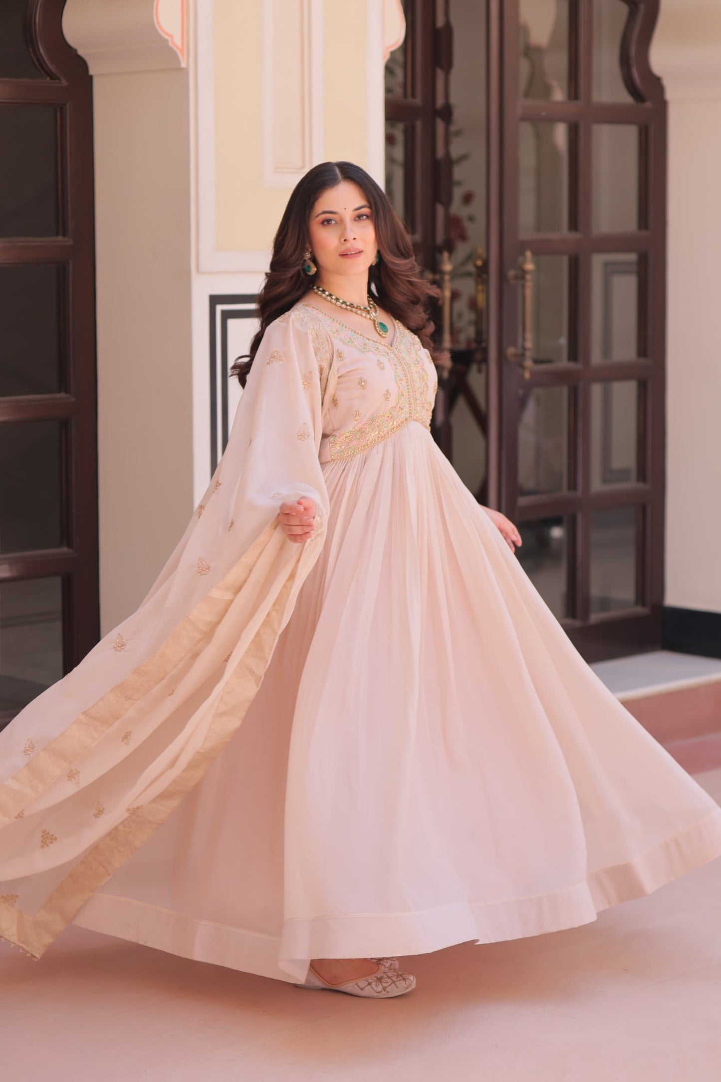 Premium Star Georgette Embroidered Gown with Dupatta | Diwali Special 2025
