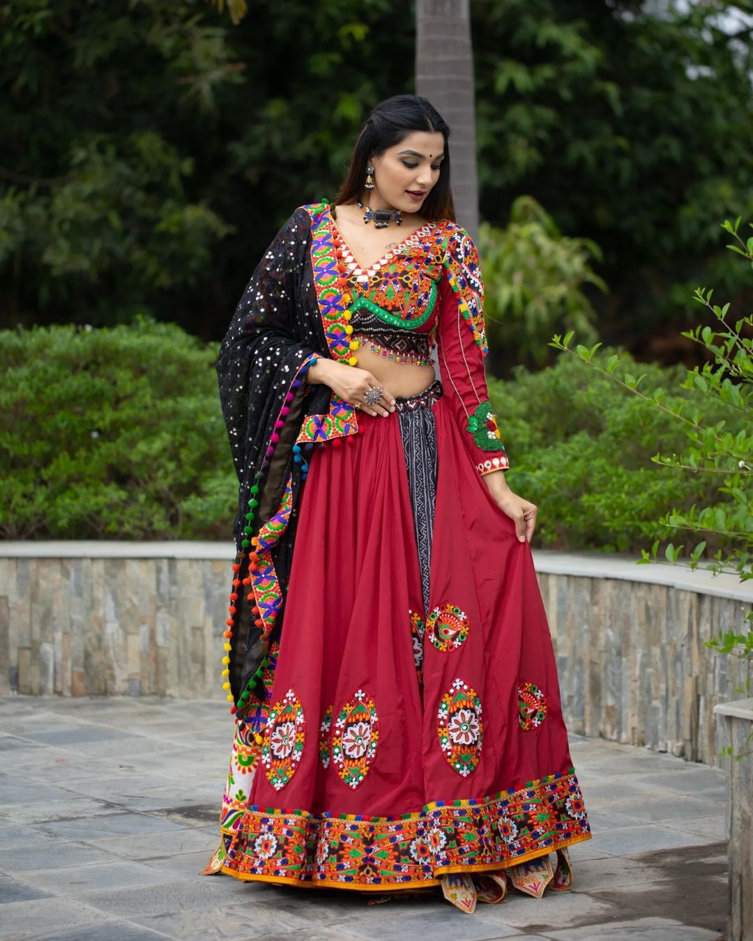 Designer Soft Butter Silk Lehenga with Digital Print & Real Mirror Work | Stitched Lehenga + Unstitched Choli + Dupatta