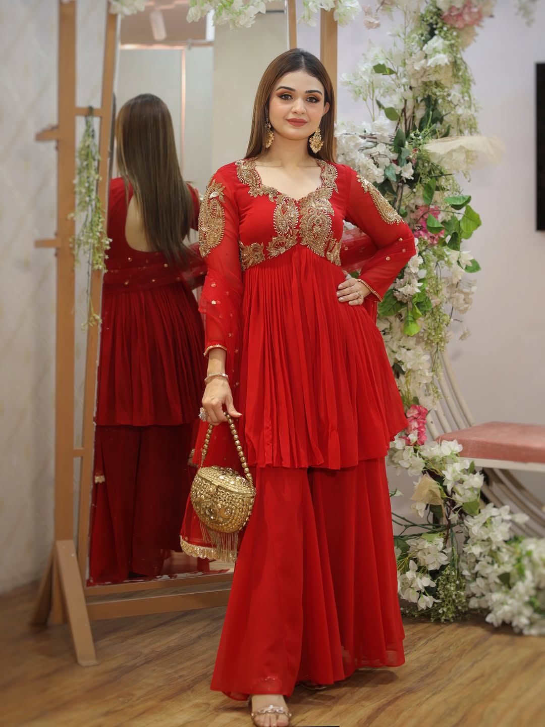 Karvachauth Special | Premium Georgette 3-Piece Plazzo Set with Embroidered Dupatta | Ready to Wear