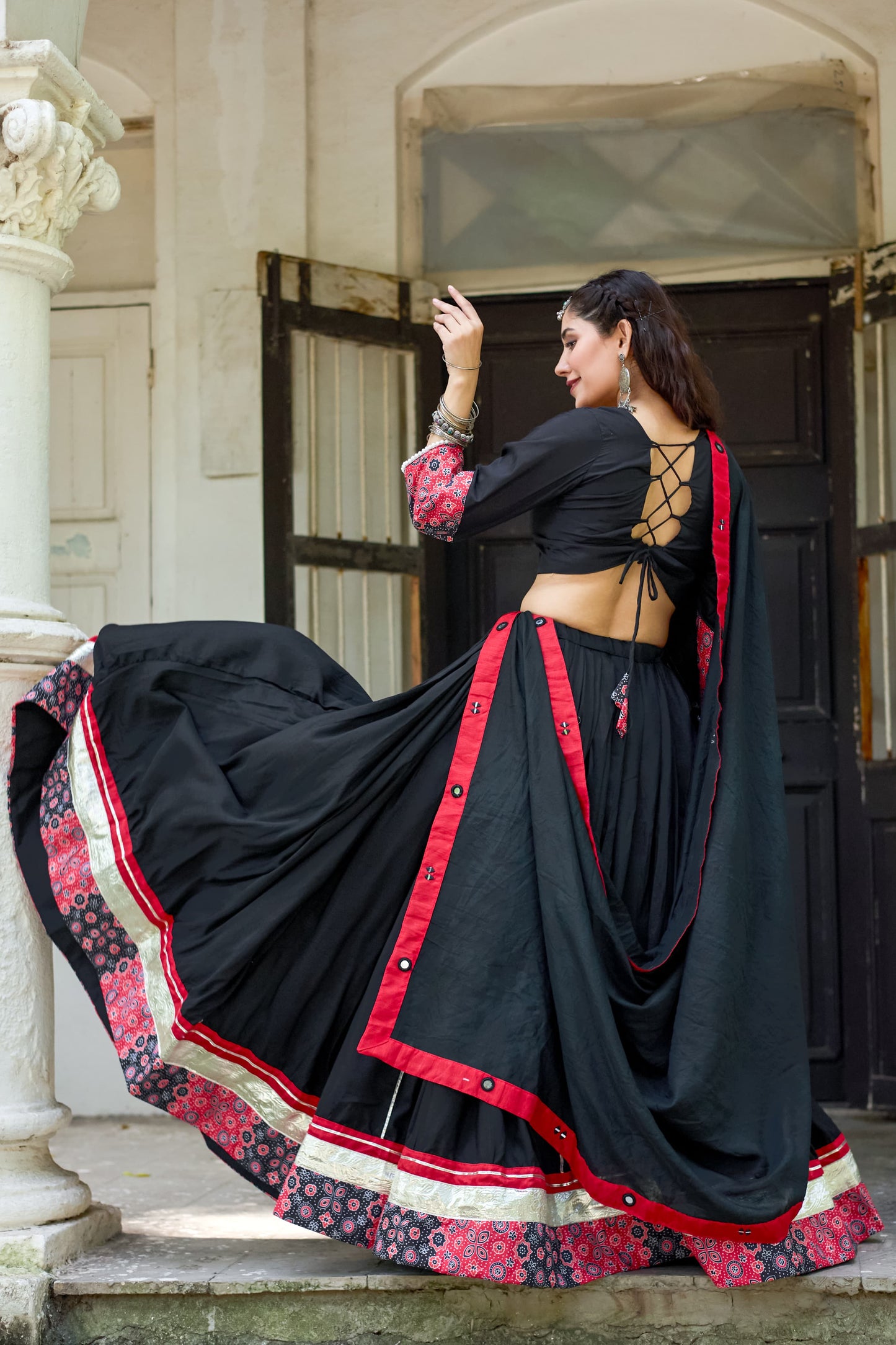 Navratri 2025 Special – White Pure Cotton Chaniya Choli Set with Mirror & Gota Patti Work