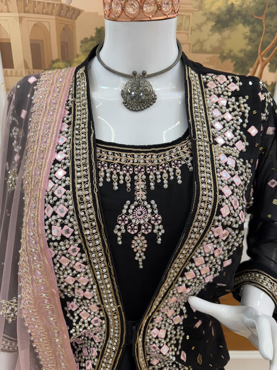New Superhit Festive Collection ā Gown, Koti & Dupatta Set with Embroidery & Crystal Stone Work
