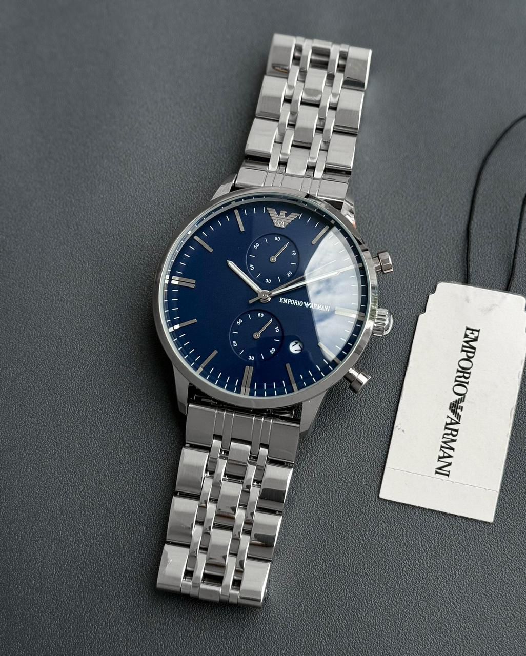 Armani Slim Wrist Watch – Premium 7AAA Collection | For Him (42mm Dial, Silver-Blue)