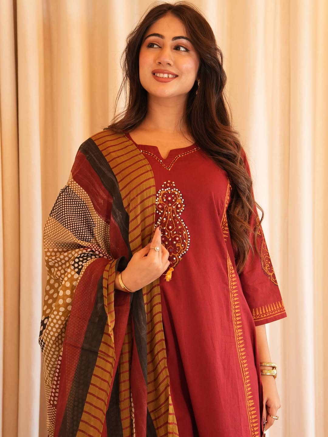 Premium Heavy Cotton A-Line Suit Set | Kurti, Pant & Dupatta