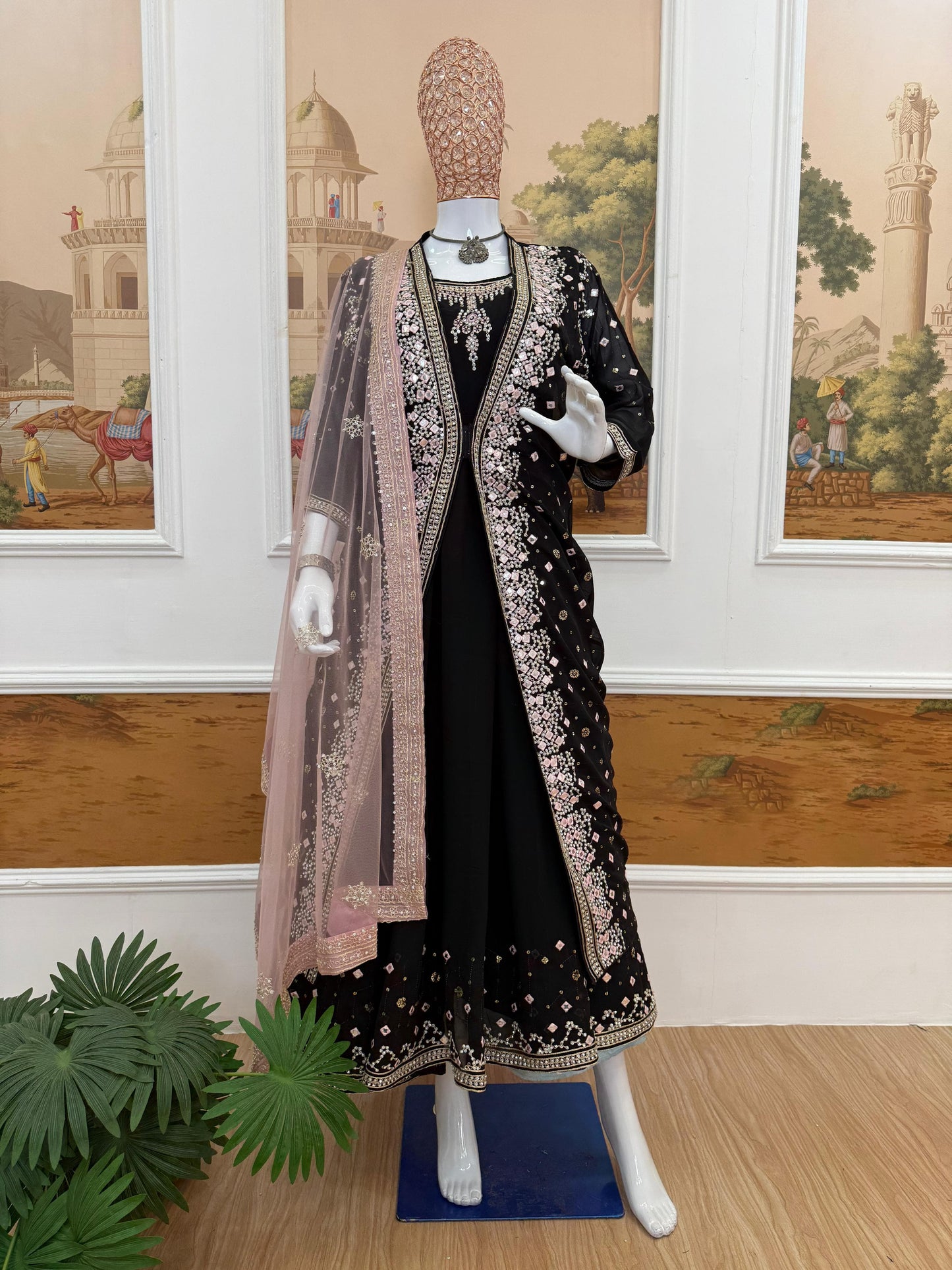New Superhit Festive Collection ā Gown, Koti & Dupatta Set with Embroidery & Crystal Stone Work