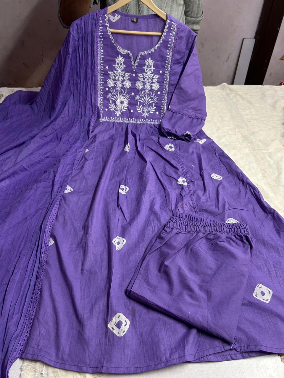 Premium Cotton Flared Threadwork Set | Elegant Festive Wear