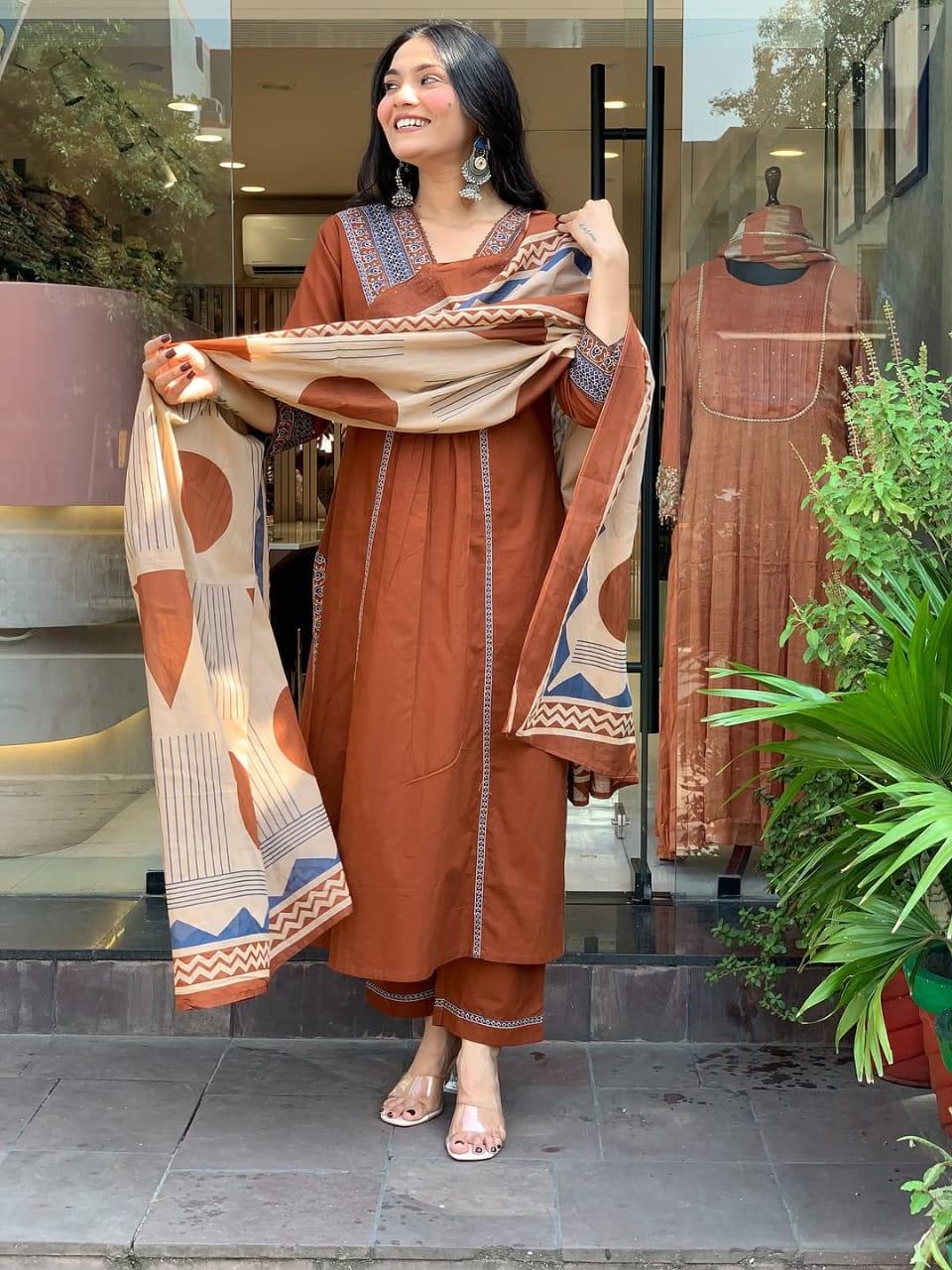 Elegant Cotton Kurti Set β With Printed Pant & Malmal Dupatta