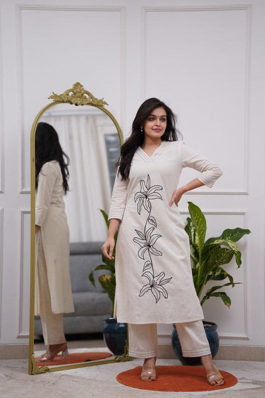 New Arrival | Premium Cotton Flex Embroidered Straight Kurta & Pant Set
