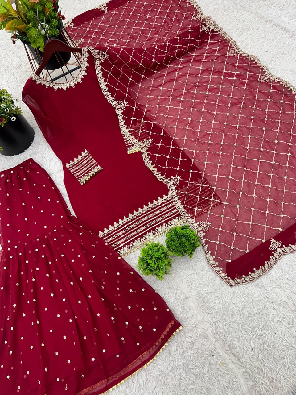New Designer Party Wear Top-Palazzo & Dupatta Set | Heavy Embroidery Work | Fully Stitched β¨