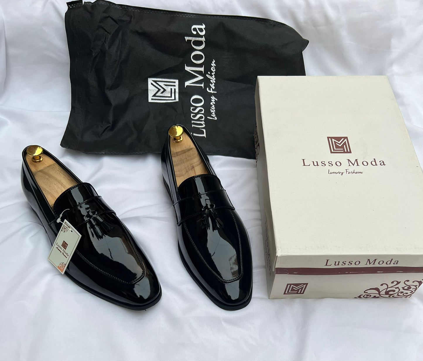 Lusso Moda Men’s Patent Moccasins – Premium Black Formal Shoes