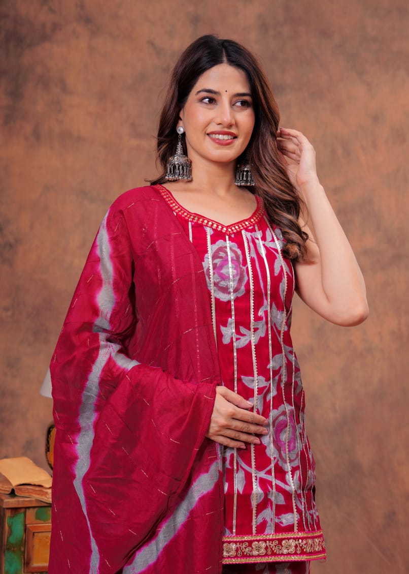 New Launch | Premium Muslin Kurti Sharara Dupatta Set | Digital Foil Print
