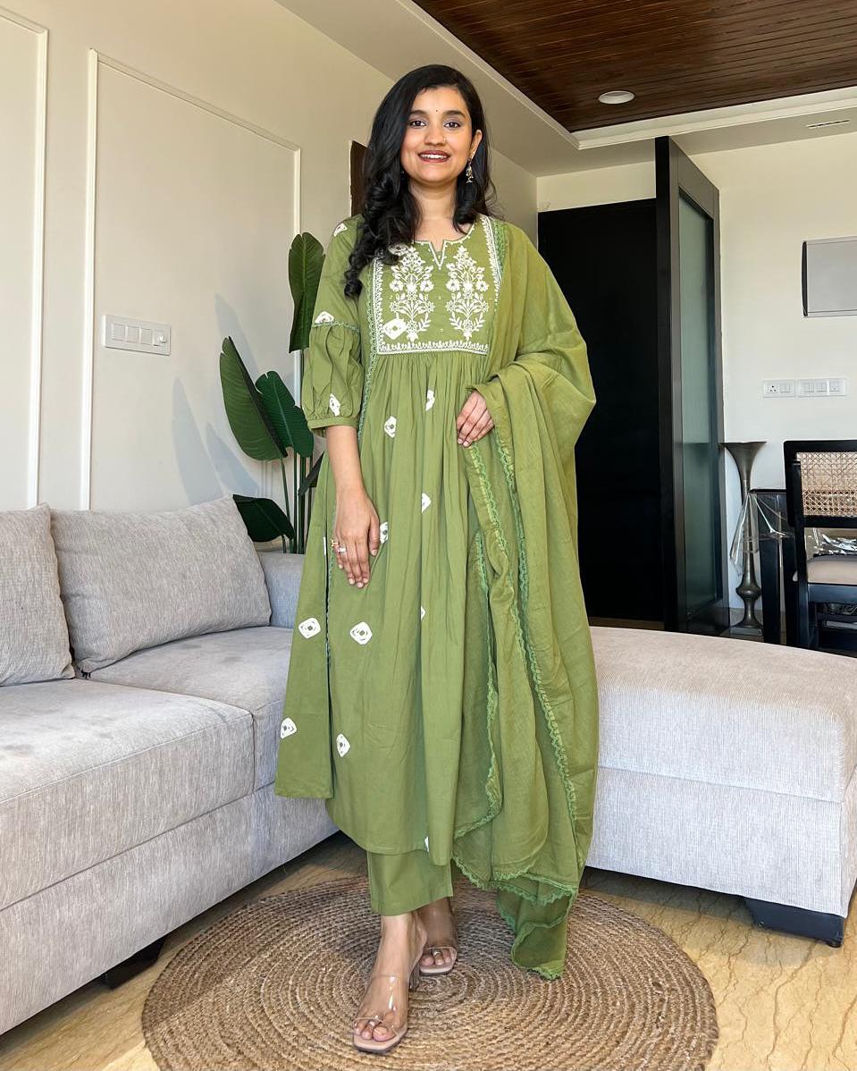 Premium Cotton Flared Threadwork Set | Elegant Festive Wear