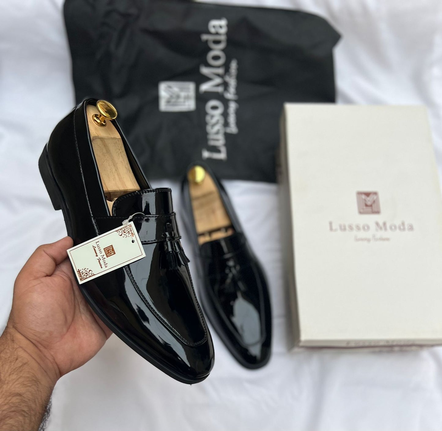 Lusso Moda Men’s Patent Moccasins – Premium Black Formal Shoes
