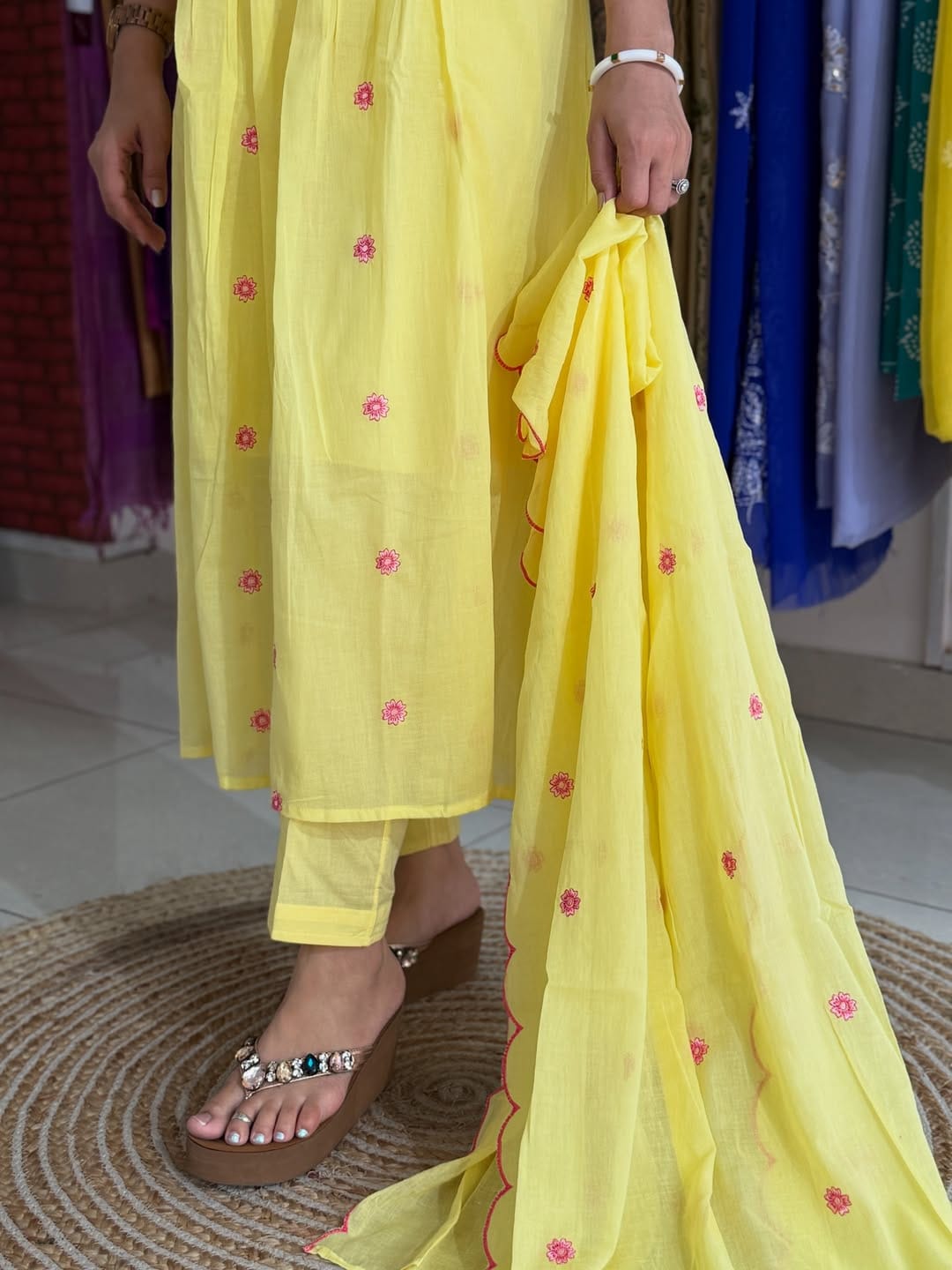 Premium Pastel Cotton Suit Set | Heavy Multicolor Embroidery with Chinnon Crush Dupatta