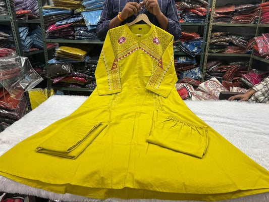 New Launch: Premium A-Line Cotton Kurta Pant Dupatta Set