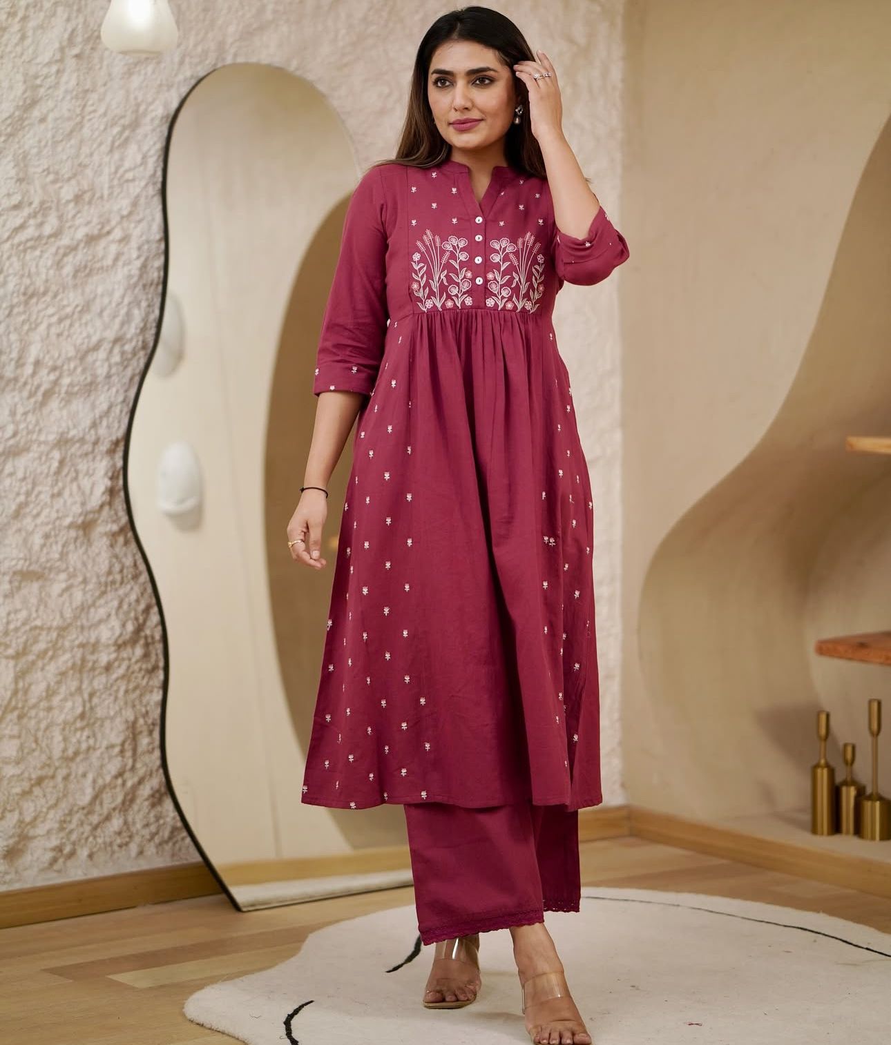 Festive Kurti Pant Set for Gorgeous Ladies | Cotton with Heavy Embroidery