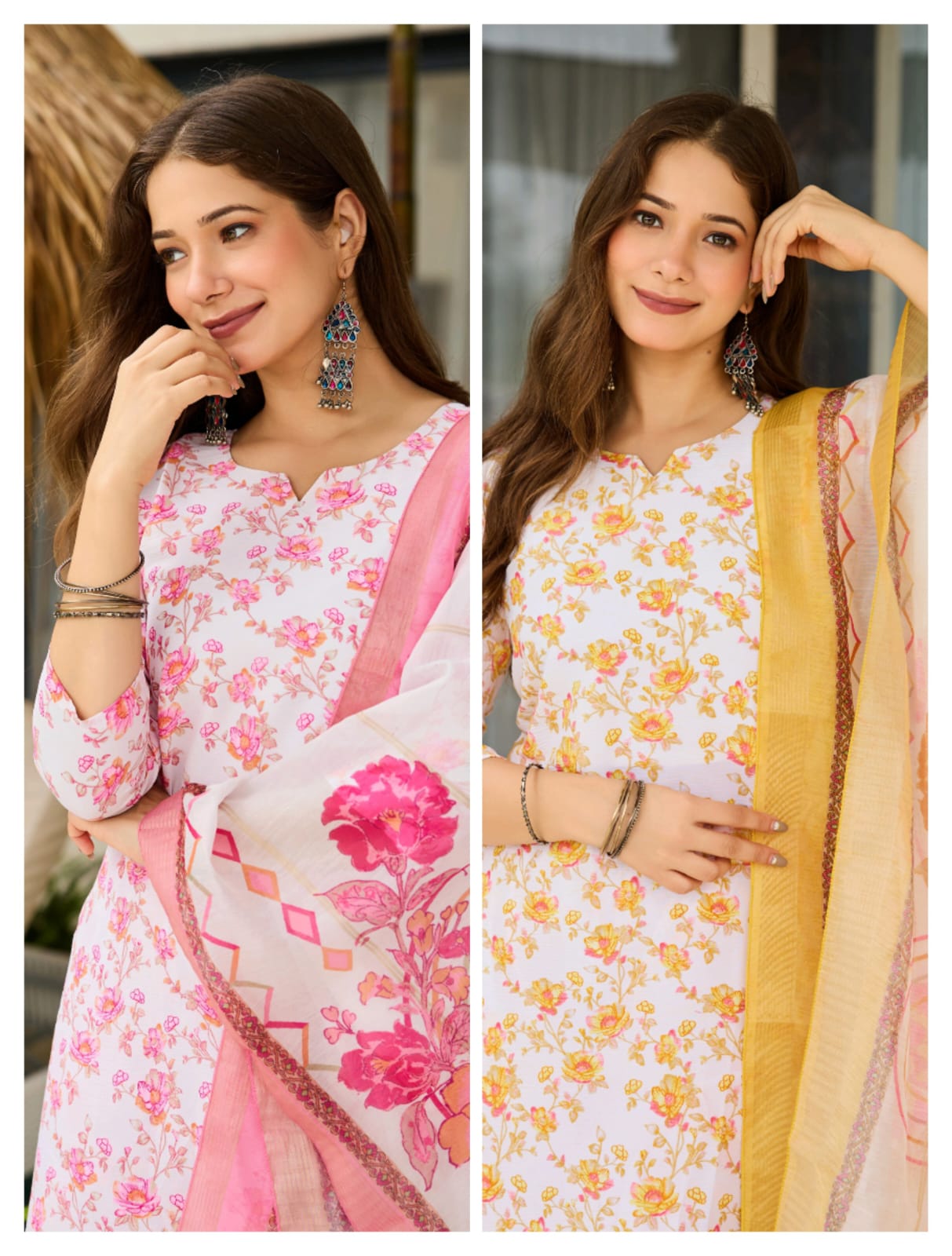 Premium Cotton Blend Printed Kurta Set with Jacquard Organza Dupatta | Elegant 3-Piece Suit