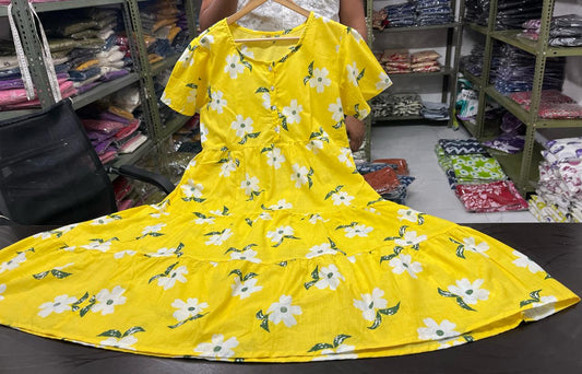 Beautiful Ikkat Print Cotton Middy Gown | Full Flair Summer Dress