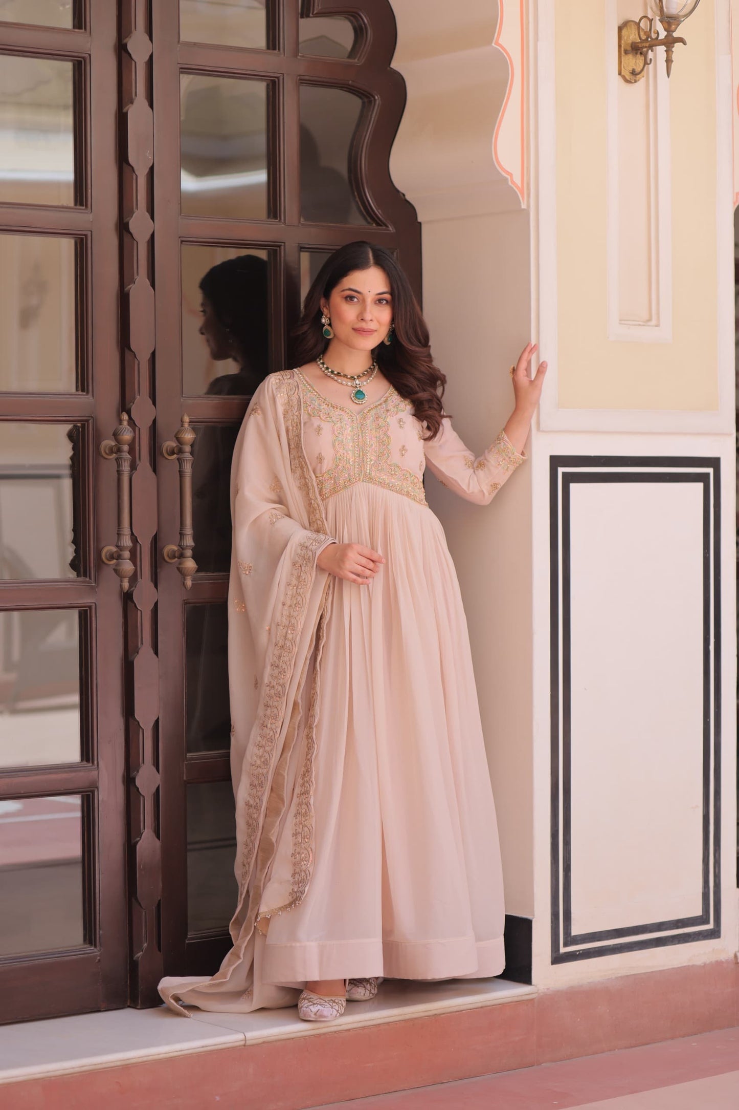 Premium Star Georgette Embroidered Gown with Dupatta | Diwali Special 2025