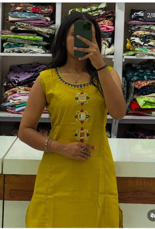 Premium Cotton Mirror & Sequin Kurti Set | Trendy A-Line Co-Ord