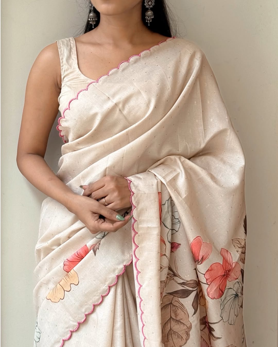 Elegant Tussar Silk Saree with Tulip Digital Print & Arco Border | Matching Blouse Piece