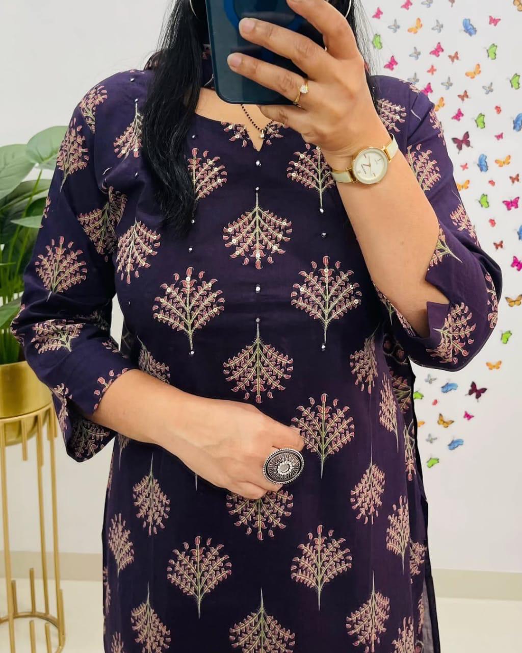 Premium Heavy Cotton Embroidered Kurti Set with Dupatta | Ethnic Elegance