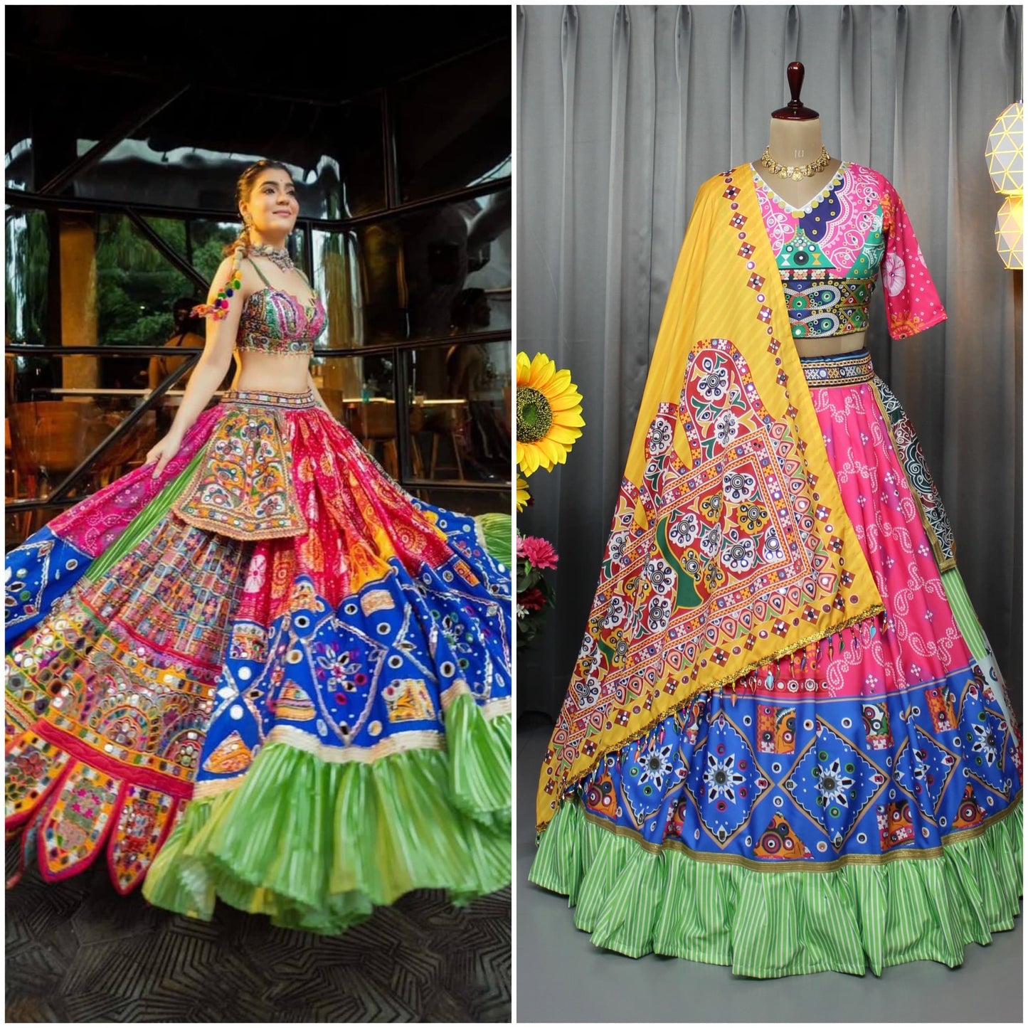 Elegant Soft Butter Silk Lehenga Set with Real Mirror Work & Fancy Digital Prints