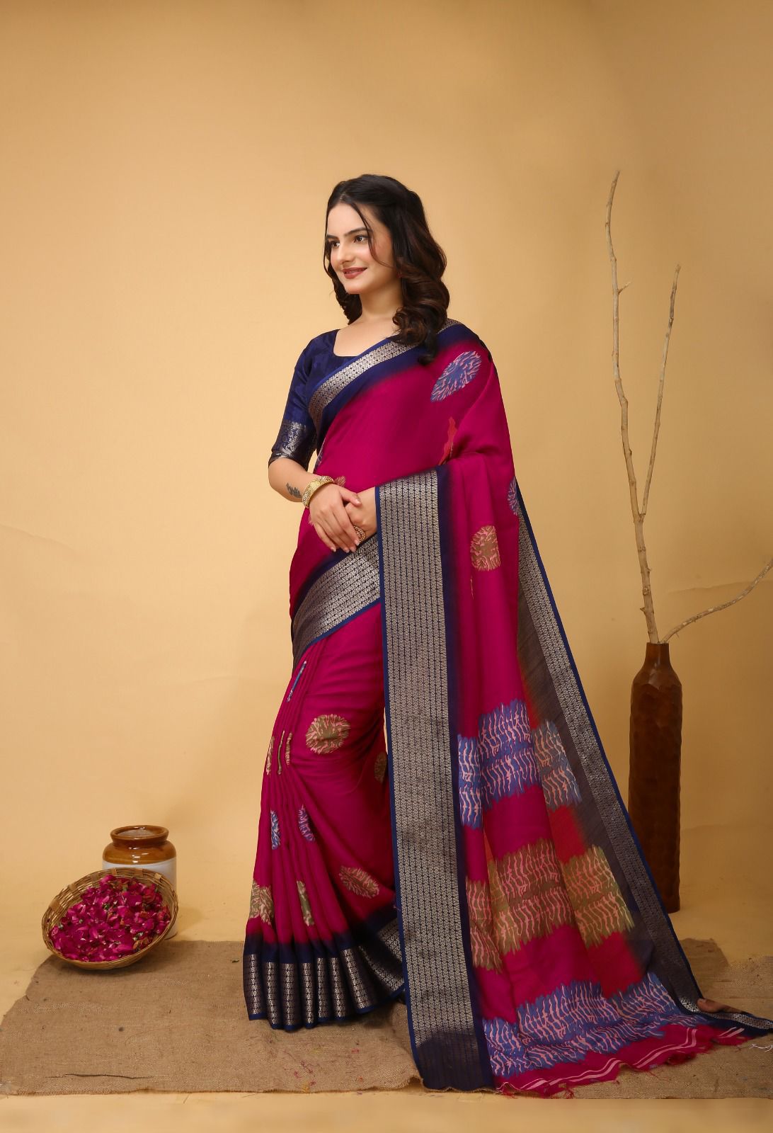 Enchanting Soft Dola Silk Saree | Jacquard Kanjivaram Zari Border & Printed Blouse | Wedding Perfect