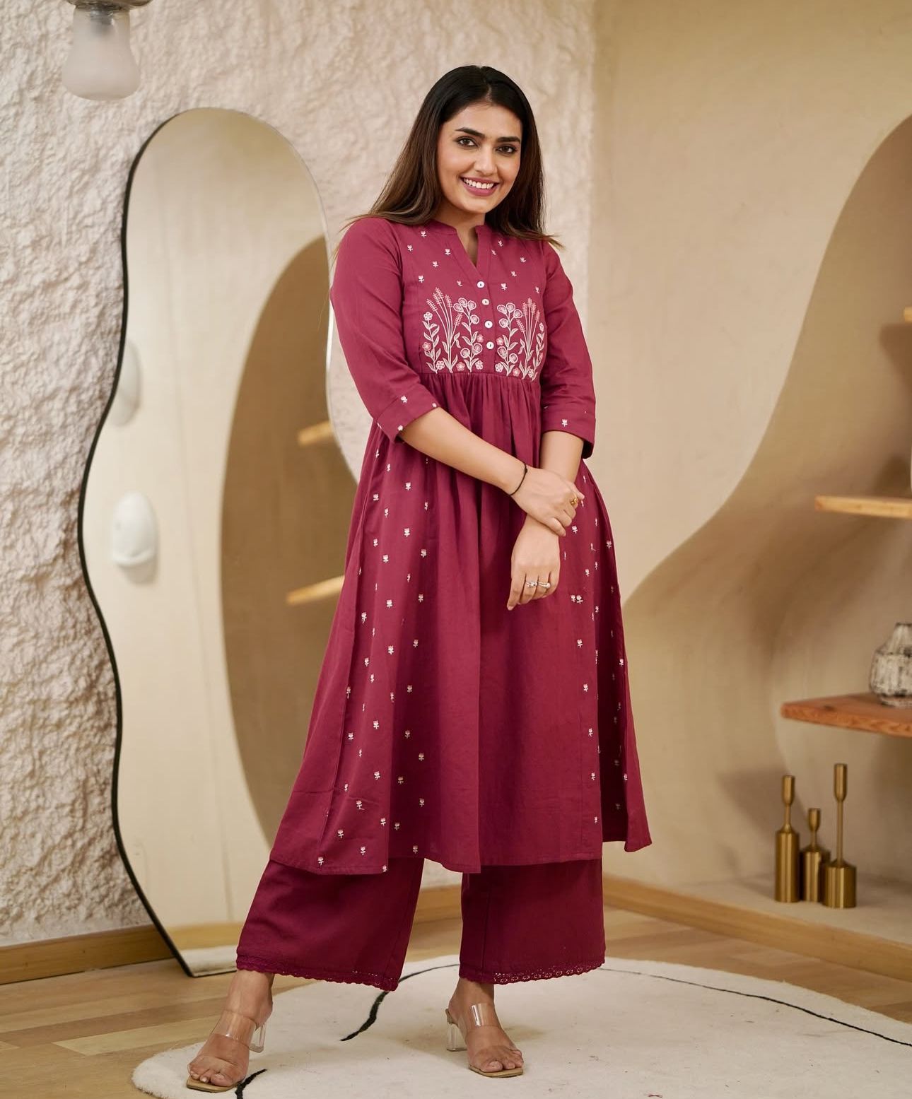 Festive Kurti Pant Set for Gorgeous Ladies | Cotton with Heavy Embroidery