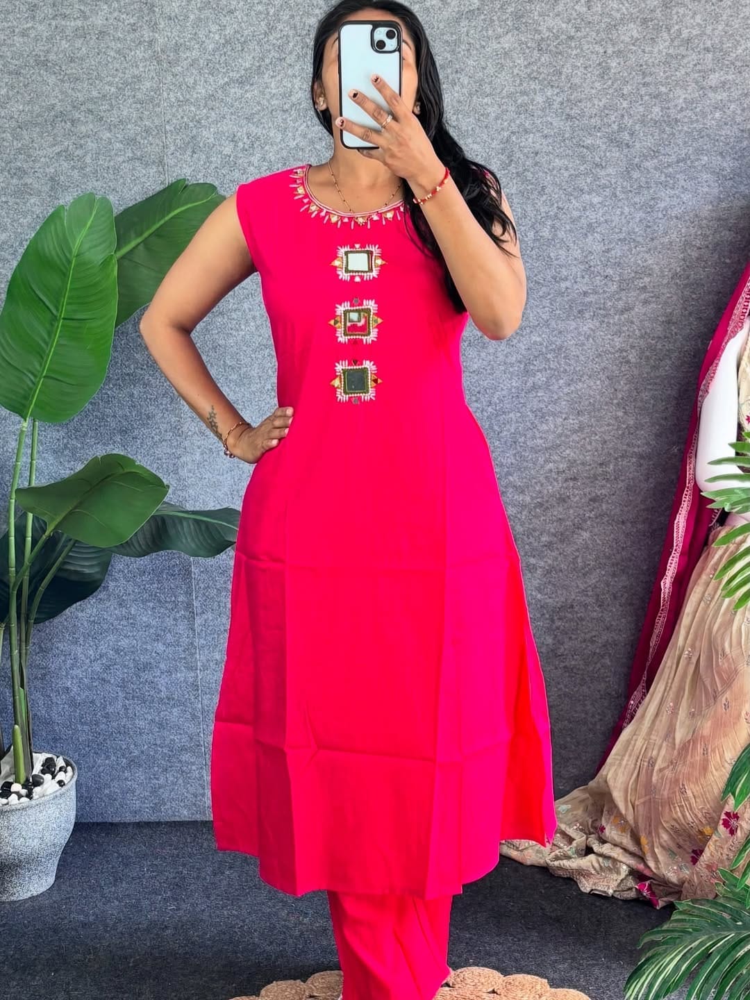 Premium Cotton Mirror & Sequin Kurti Set | Trendy A-Line Co-Ord