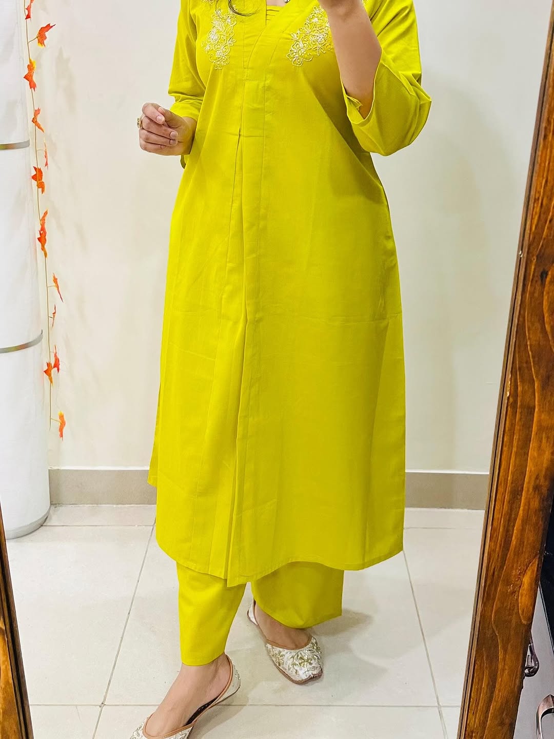 Premium Floral Cotton Kurti Palazzo Set | Handwork A-Line Co-Ord