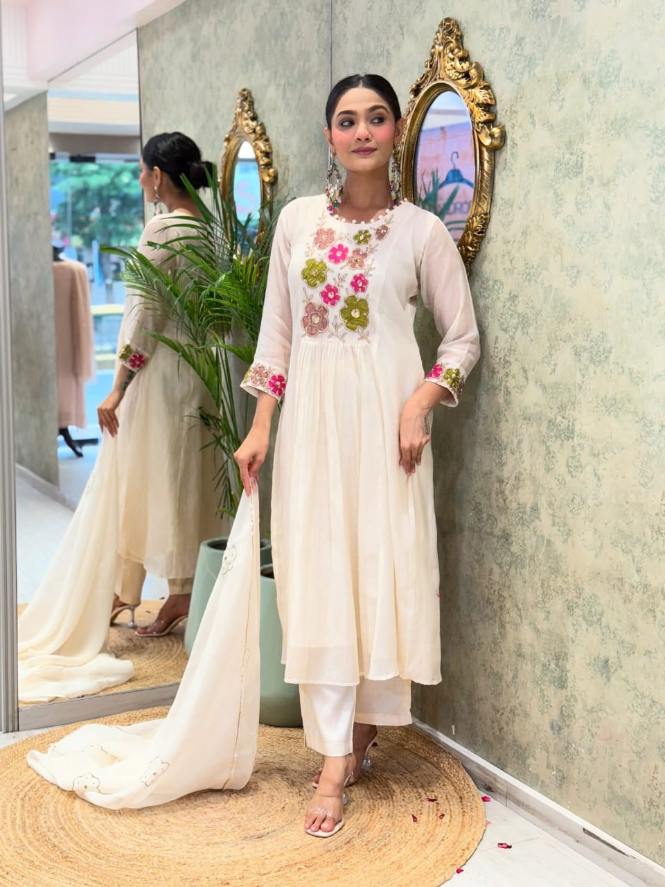 New Launch | Premium Festive Cotton Kurti Set with Pant & Embroidered Chanderi Dupatta