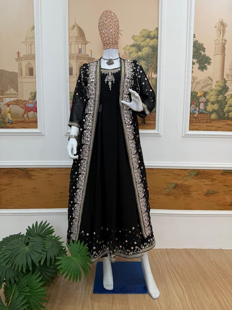 New Superhit Festive Collection ā Gown, Koti & Dupatta Set with Embroidery & Crystal Stone Work