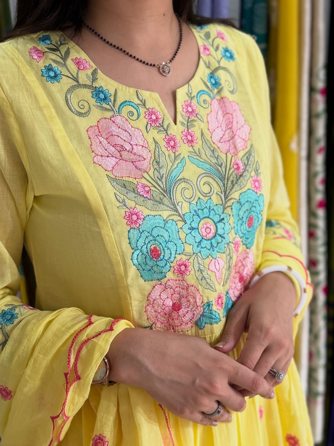 Premium Pastel Cotton Suit Set | Heavy Multicolor Embroidery with Chinnon Crush Dupatta