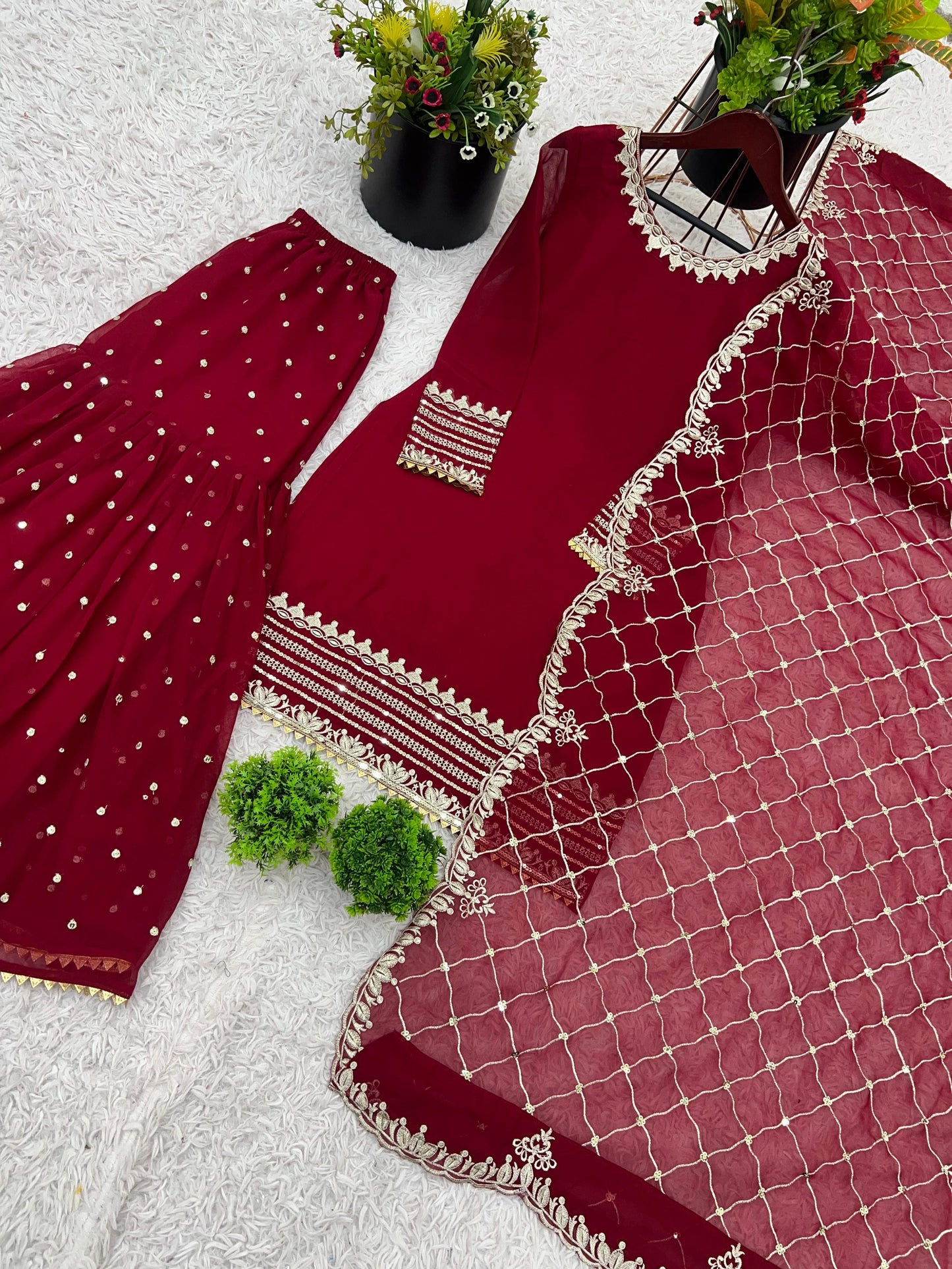 New Designer Party Wear Top-Palazzo & Dupatta Set | Heavy Embroidery Work | Fully Stitched β¨
